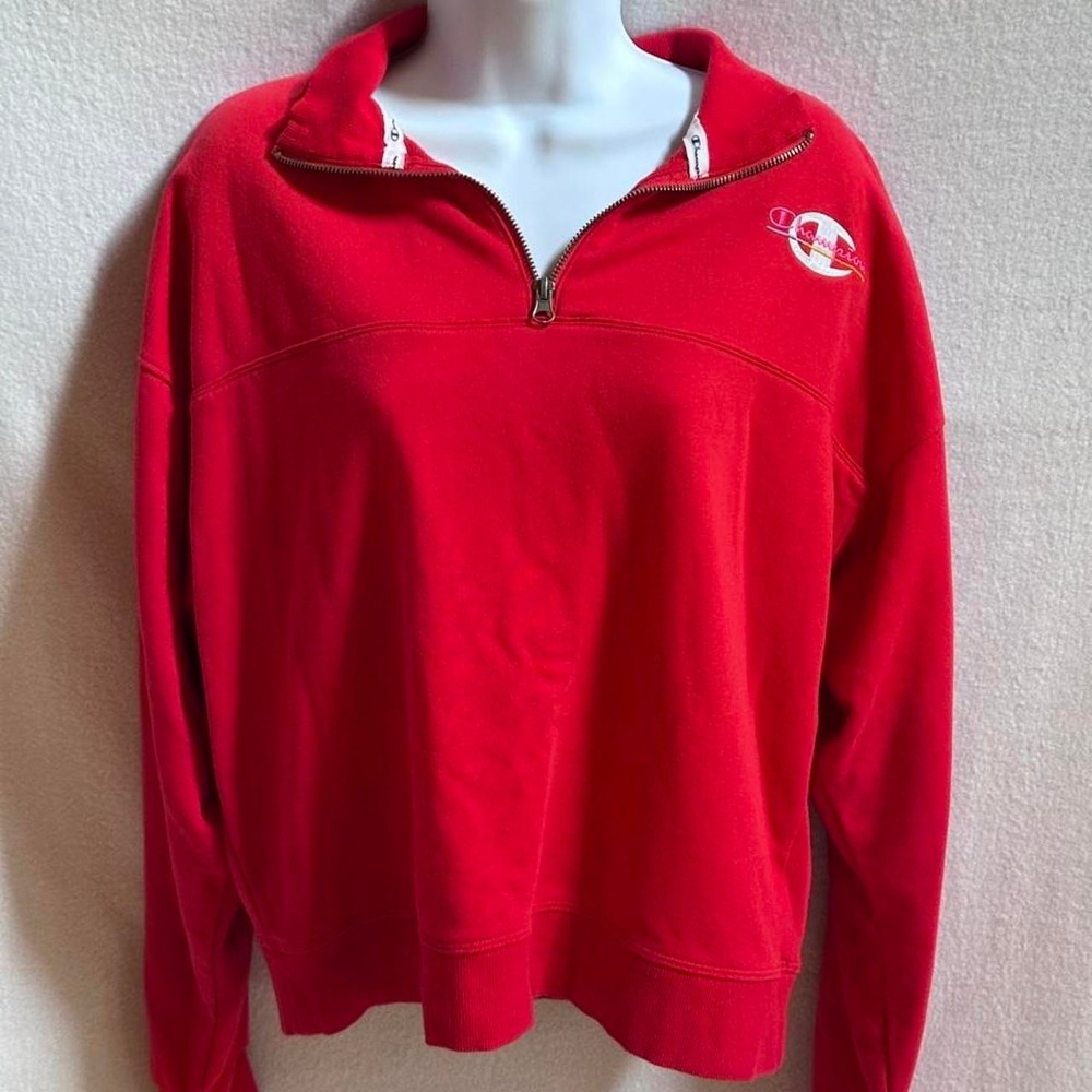 Red Champion Authentic Athleticwear Quarter-Zip Pullover Fleece Sweatshirt